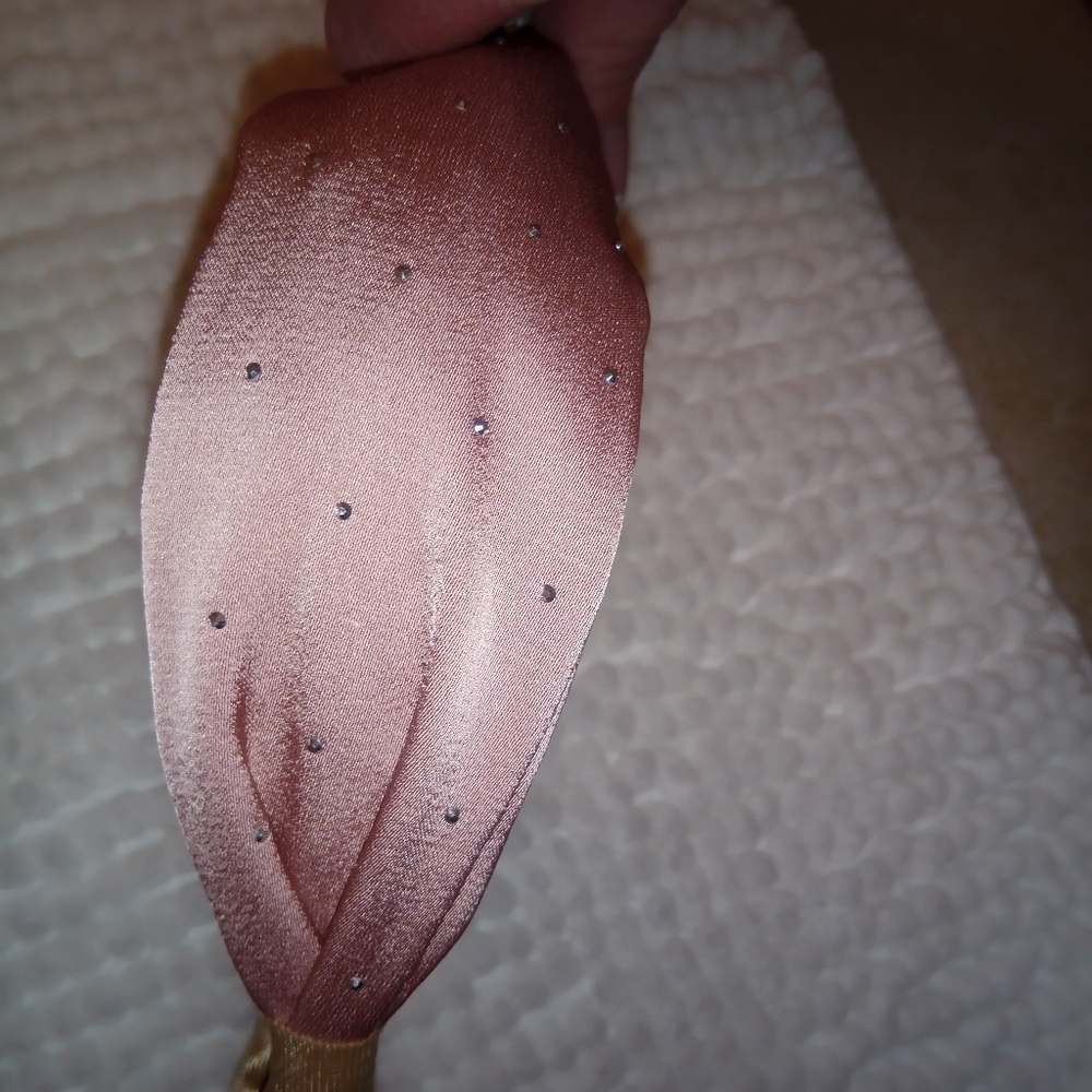 Dusty Rose Satin Rhinestone Knotted Wide Headband - Picture 10 of 14